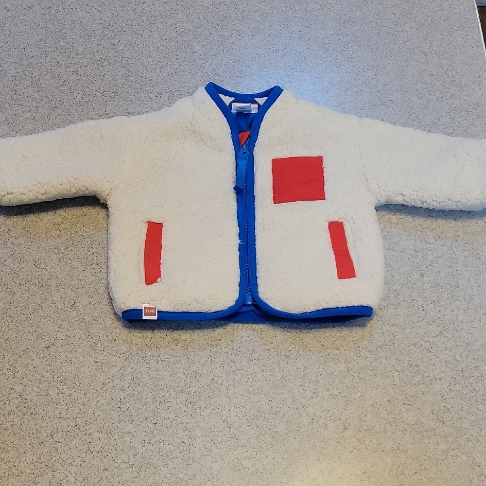 Lego Cream Zipup Jacket with blue and red accents size 0-3 Months